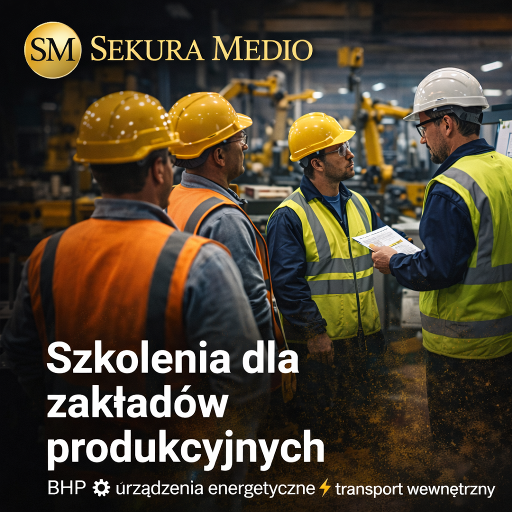 Szkolenie BHP w zakładzie produkcyjnym prowadzone przez eksperta Sekura Medio dla pracowników produkcji