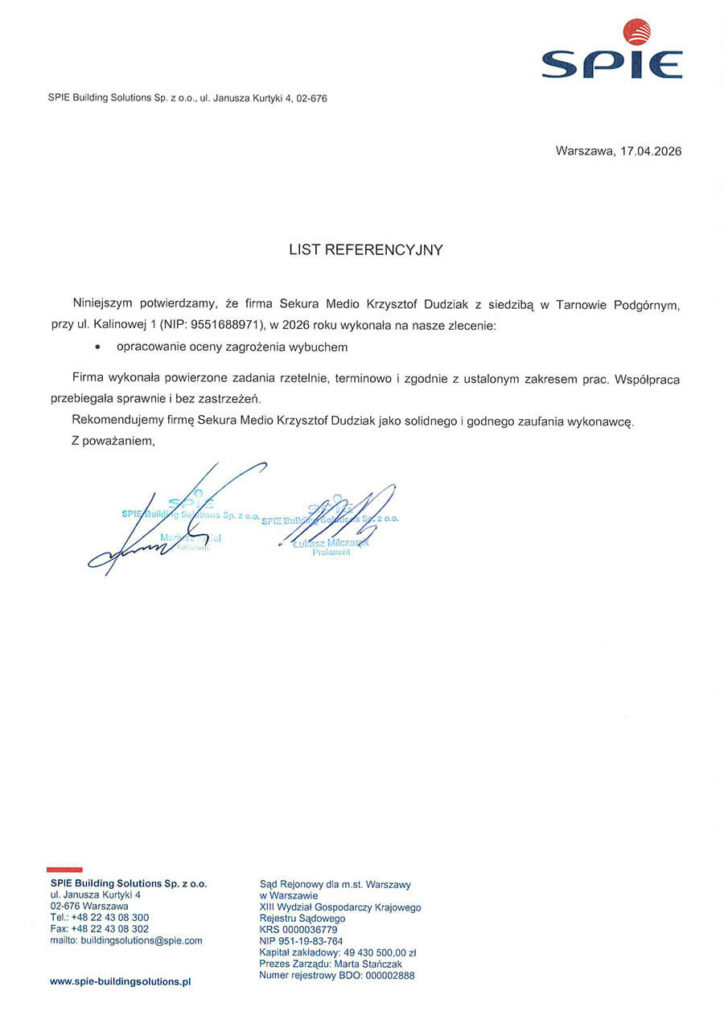 Spie - referencje opracowanie oceny zagrożenia wybuchem dla stanowisk ładowania akumulatorów trakcyjnych wózków widłowych